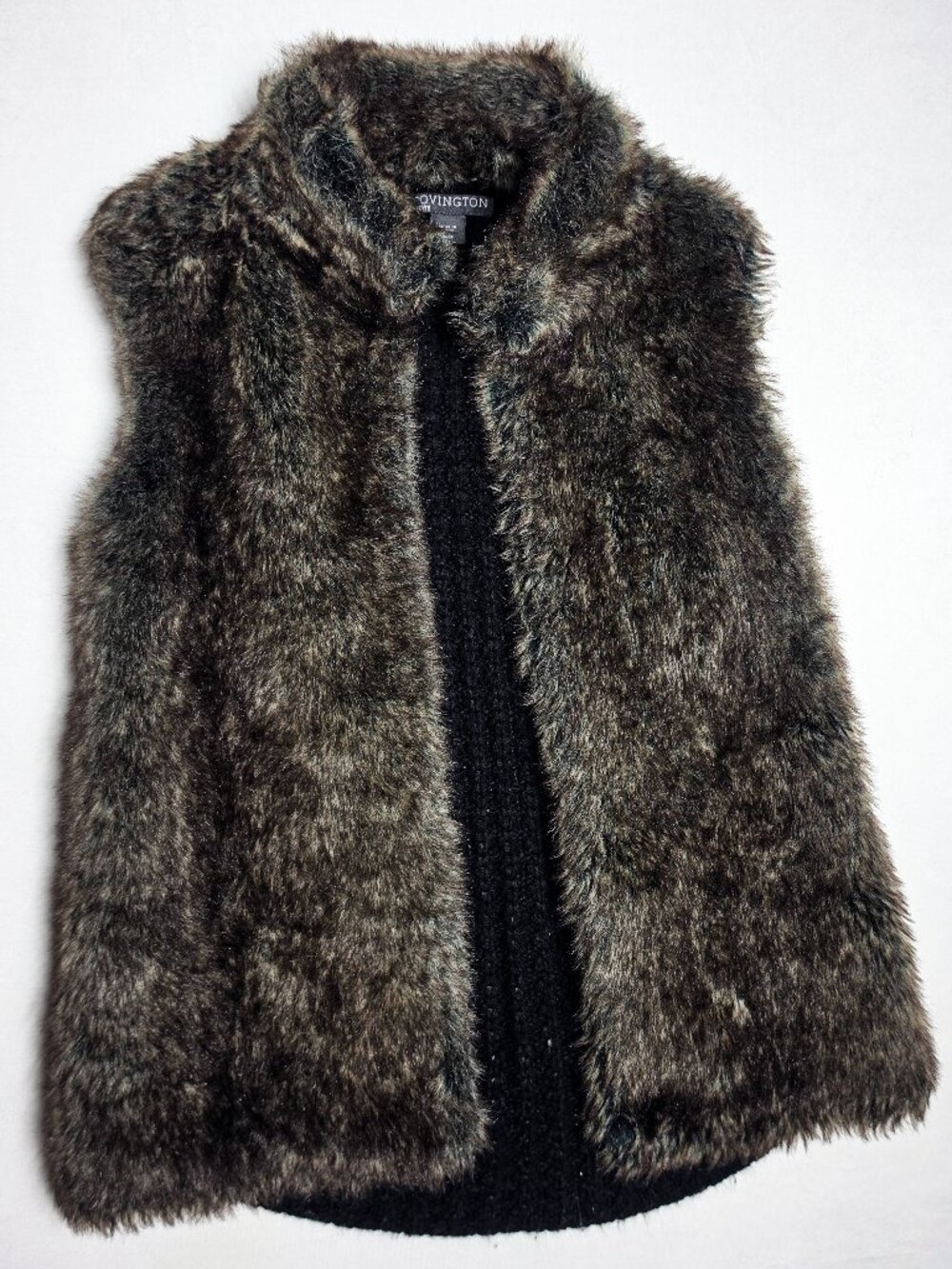 Small Covington Faux Fur Vest Brown full zip sleevless jacket boho mob wife